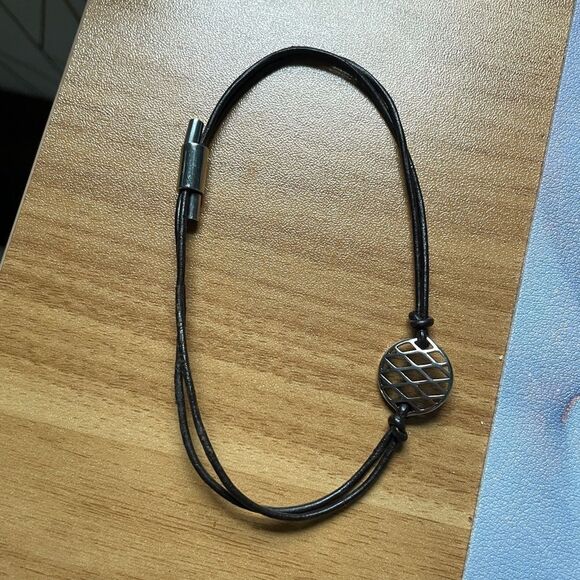 Vintage Fossil Adjustable Brown Leather Bracelet Silver Boho Circle Charm Y2K - Picture 6 of 8